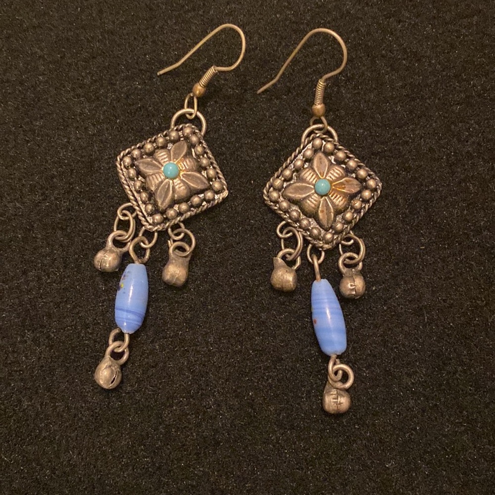 Handmade Silver and Turquoise Bead Drop Earrings